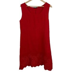 Lungo L’Arno Summer Dress Womens M Red Eyelet Lace Sleeveless Breathable EUC